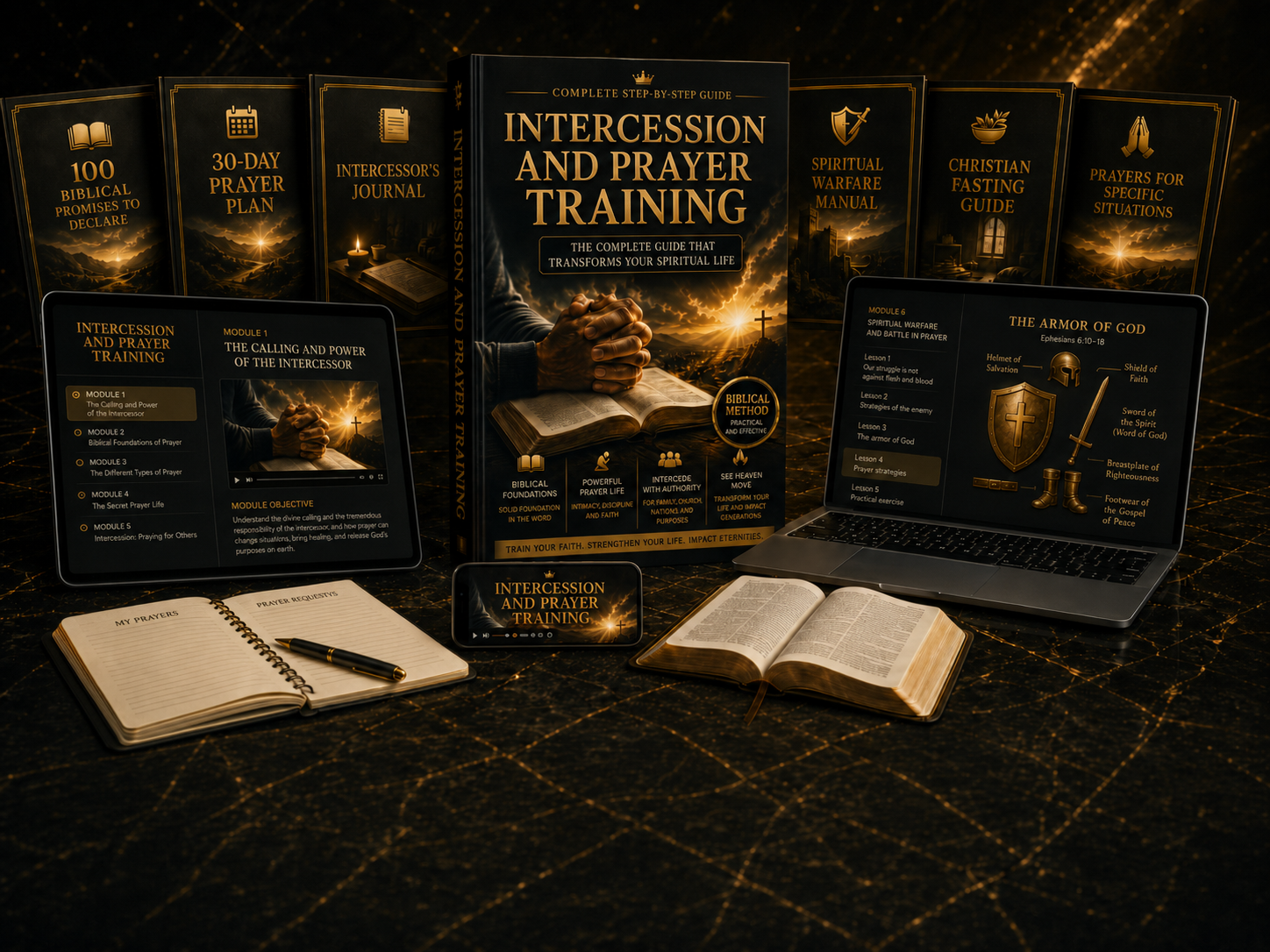 Overview of the training with cover, digital modules, and bonuses displayed